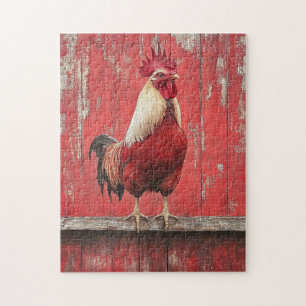 Rooster Red Wood Barn Wall Legpuzzel