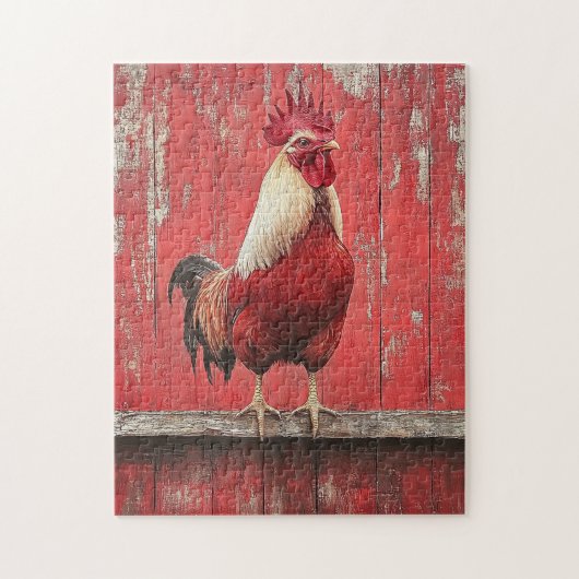 Rooster Red Wood Barn Wall Legpuzzel (Verticaal)