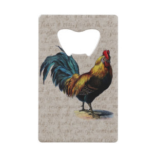  Rooster Retro Chicken Antiek Text Birds Creditkaart Flessenopener