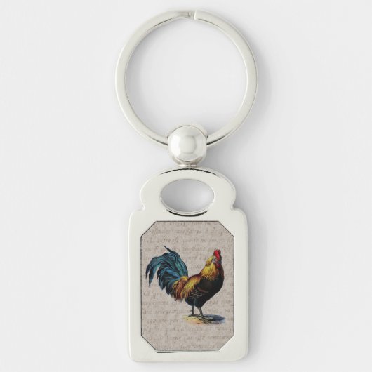  Rooster Retro Chicken Antiek Text Birds Sleutelhanger (Voorkant)