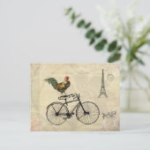 Rooster Riding a Bike van Eiffel Tower Briefkaart (Staand voorkant)