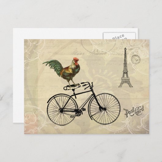 Rooster Riding a Bike van Eiffel Tower Briefkaart (Voorkant / Achterkant)