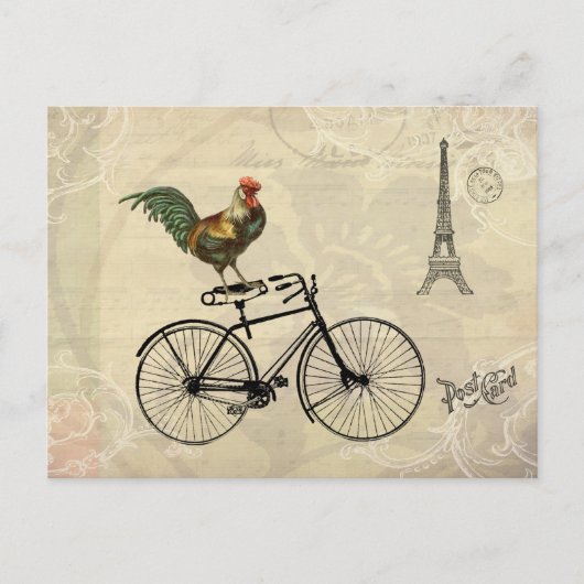 Rooster Riding a Bike van Eiffel Tower Briefkaart (Voorkant)