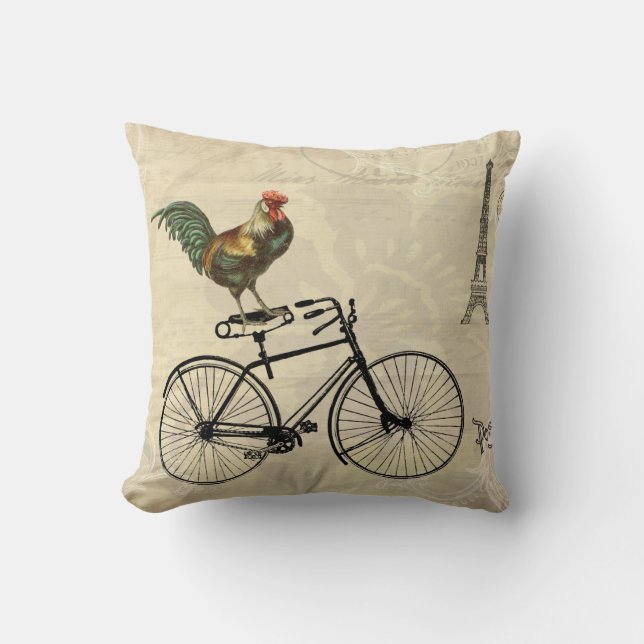  Rooster Riding a Bike van Eiffel Tower Kussen (Voorkant)