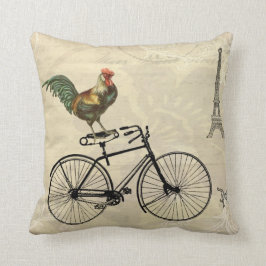 Rooster Riding a Bike van Eiffel Tower Kussen
