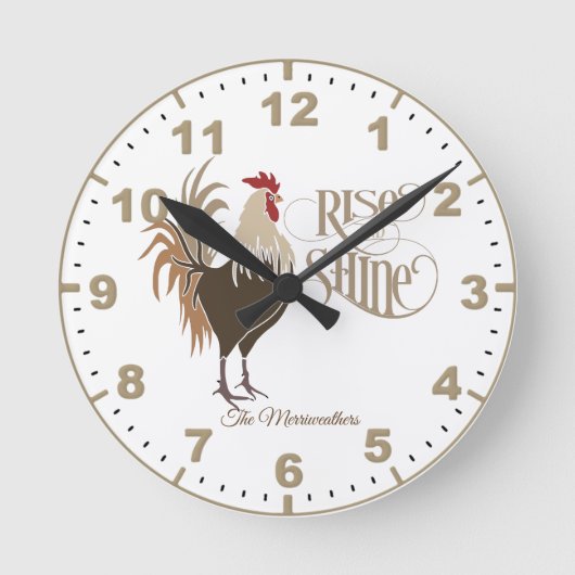 Rooster Rise and Shine Wall  Ronde Klok (Voorkant)