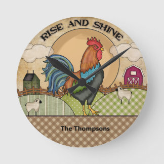 Rooster Rise and Shine Wall Ronde Klok