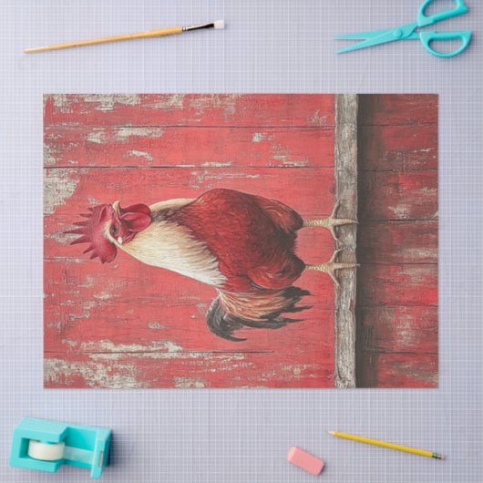 Rooster Rood Hout Schuur Wall Decoupage Tissuepapier (Craft)