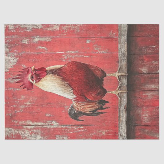 Rooster Rood Hout Schuur Wall Decoupage Tissuepapier (Voorkant)