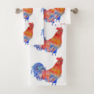 Rooster Roosters Chicken Blue Bird Boys Mannen Bad Handdoek