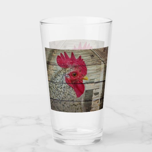 Rooster Rustic Chicken Coop Barn Board Glas (Voorkant)