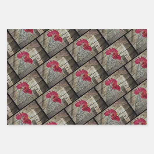 Rooster Rustic Chicken Coop Barn Board Inpakpapier Vel (Voorkant 2)