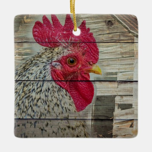 Rooster Rustic Chicken Coop Barn Board Keramisch Ornament (Voorkant)