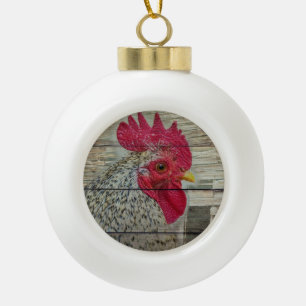 Rooster Rustic Chicken Coop Barn Board Keramische Bal Ornament