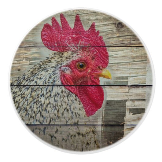 Rooster Rustic Chicken Coop Barn Board Keramische Knop (Voorkant)