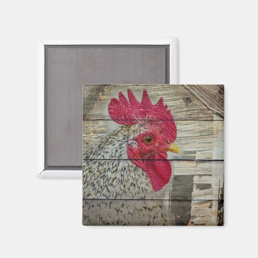 Rooster Rustic Chicken Coop Barn Board Magneet (Voorkant / Achterkant)