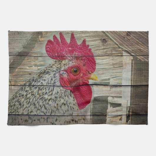Rooster Rustic Chicken Coop Barn Board Theedoek (Horizontaal)