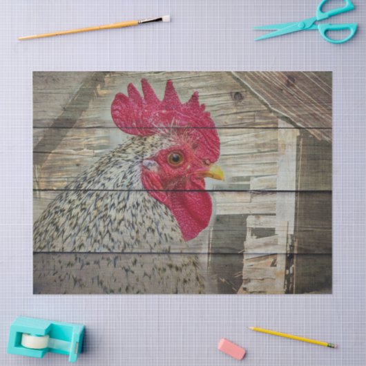 Rooster Rustic Chicken Coop Barn Board Tissuepapier (Craft)