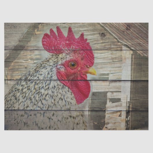 Rooster Rustic Chicken Coop Barn Board Tissuepapier (Voorkant)