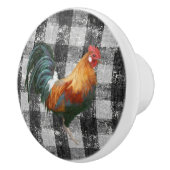 Rooster Rustic Farmhouse Black White Gingham Check Keramische Knop (Rechts)