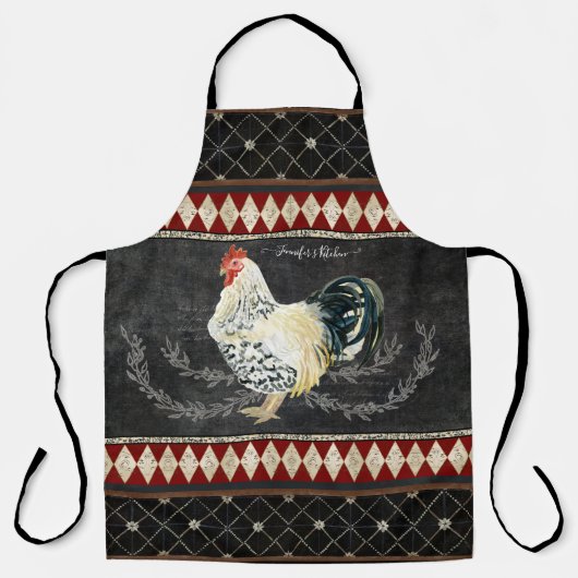 Rooster  Rustic Farmhouse Chalkboard w Name Schort (Voorkant)