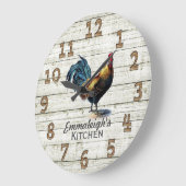  Rooster Rustic Wood Chicken Wire Monogram  Grote Klok (Hoek)