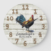  Rooster Rustic Wood Chicken Wire Monogram  Grote Klok (Voorkant)