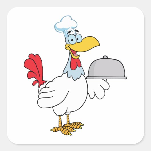 Rooster Serving Food Vierkante Sticker (Voorkant)