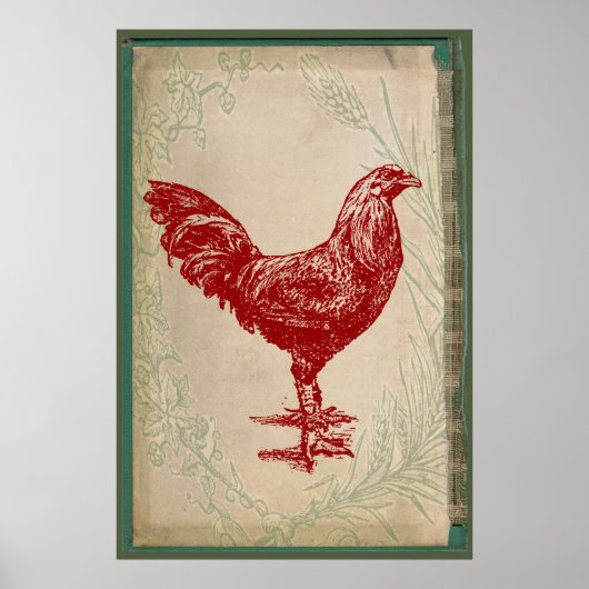  Rooster Shabby Chic Grunge Chicken Poster (Voorkant)