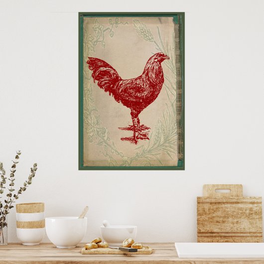 Rooster Shabby Chic Grunge Chicken Poster (Keuken)