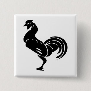 Rooster silhouett vierkante button 5,1 cm