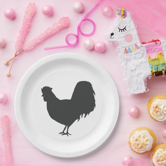 Rooster Silhouette Barnyard Party Paper Napkin Papieren Bordje (Feest)