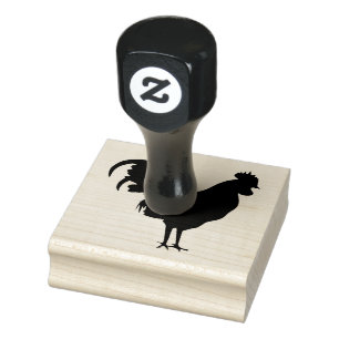 Rooster Silhouette Design Wooden Stamp Rubberstempel