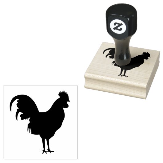 Rooster Silhouette Design Wooden Stamp Rubberstempel (Gestempeld)