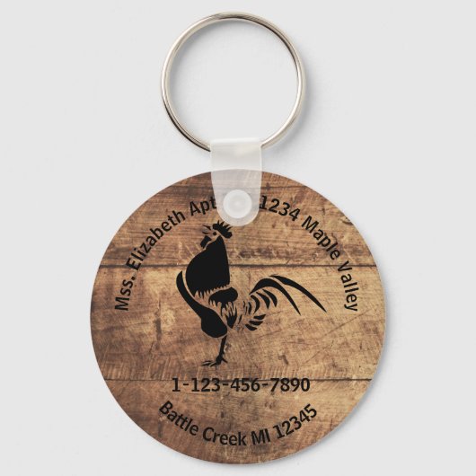 Rooster Silhouette Home of Business Contact Info K Sleutelhanger (Voorkant)