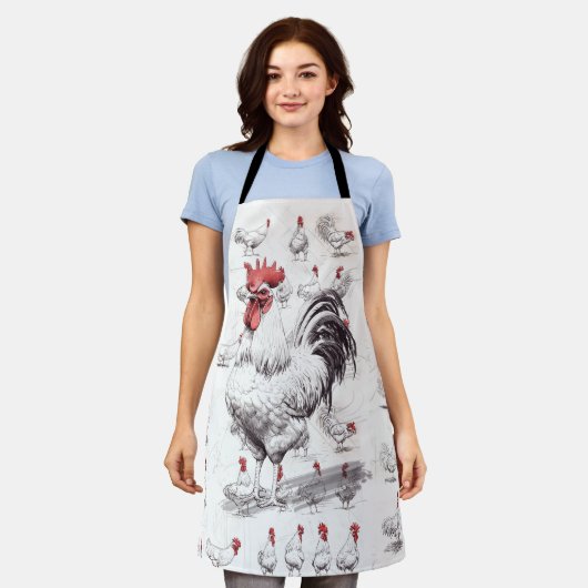 Rooster Sketches Schort (Gedragen)