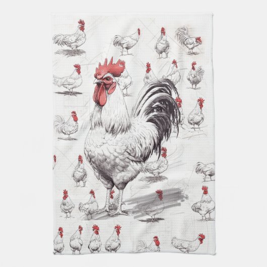 Rooster Sketches Theedoek (Verticaal)