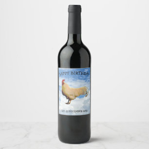 ROOSTER SKY CLOUDS FOTO HAPPY BIRTHDAY WINE ETIKET