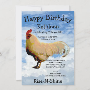 ROOSTER SKY CLOUDS HAPPY BIRTHDAY INVITATION KAART