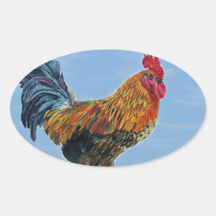 Rooster Sky Pas dierlijke kip aan Ovale Sticker