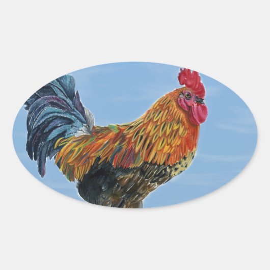 Rooster Sky Pas dierlijke kip aan Ovale Sticker (Voorkant)