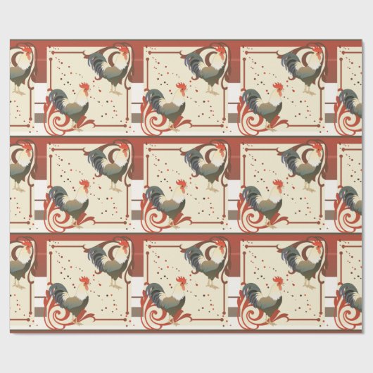 Rooster Sparkle Pattern Wrapping Paper Cadeaupapier (Vlak)