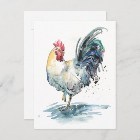 Rooster Splash - Waterverf Briefkaart (Voorkant / Achterkant)