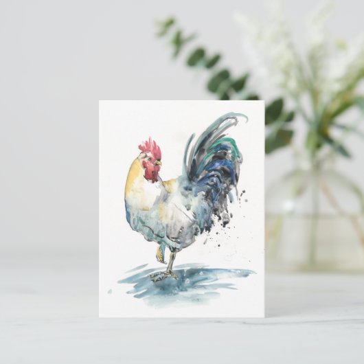 Rooster Splash - Waterverf Briefkaart (Staand voorkant)