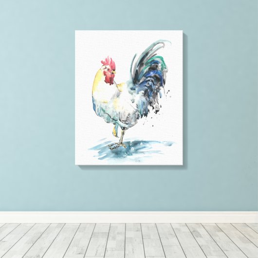 Rooster Splash - Waterverf Canvas Afdruk (Insitu (Houten vloer))