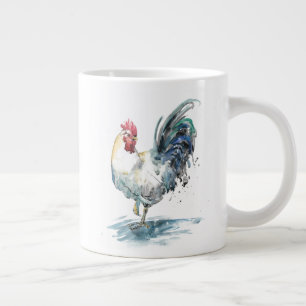 Rooster Splash - Waterverf Grote Koffiekop