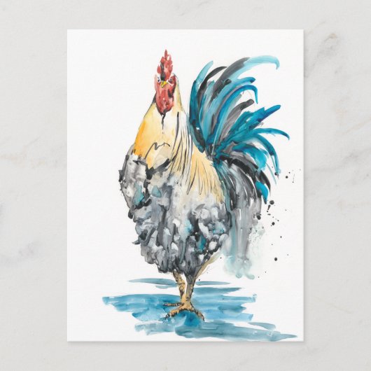 Rooster Splash - Waterverf Portret Briefkaart (Voorkant)