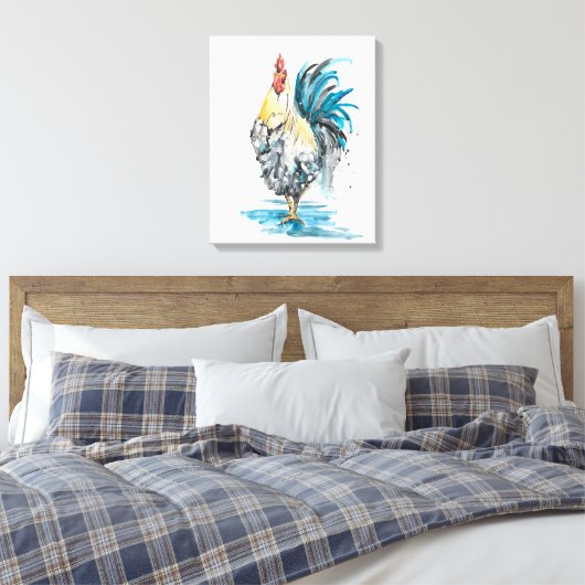 Rooster Splash - Waterverf Portret Canvas Afdruk (Insitu (Slaapkamer))