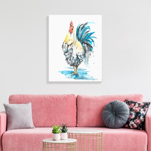 Rooster Splash - Waterverf Portret Canvas Afdruk (Insitu (Woonkamer))