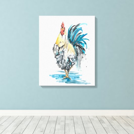 Rooster Splash - Waterverf Portret Canvas Afdruk (Insitu (Houten vloer))